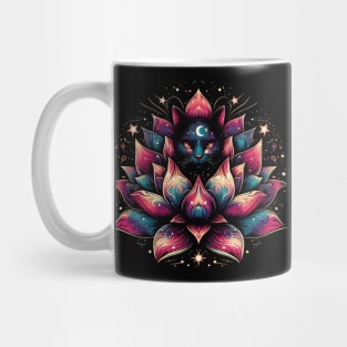 Colorful Abstract Cosmic Cat in Lotus Flower Mug